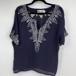 Forever 21 blouse medium embroidery v neck boho